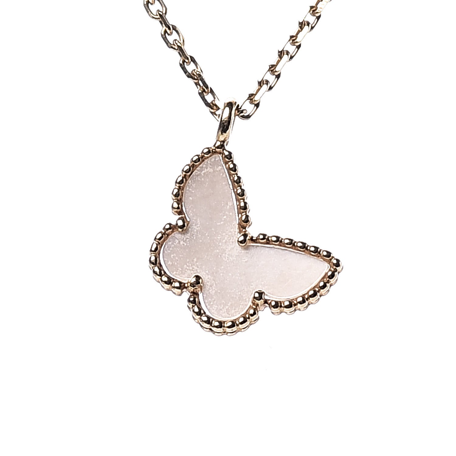 Van Cleef & Arpels 18K Yellow Gold Mother of Pearl Sweet Alhambra Butterfly Pendant Necklace 4 of 7