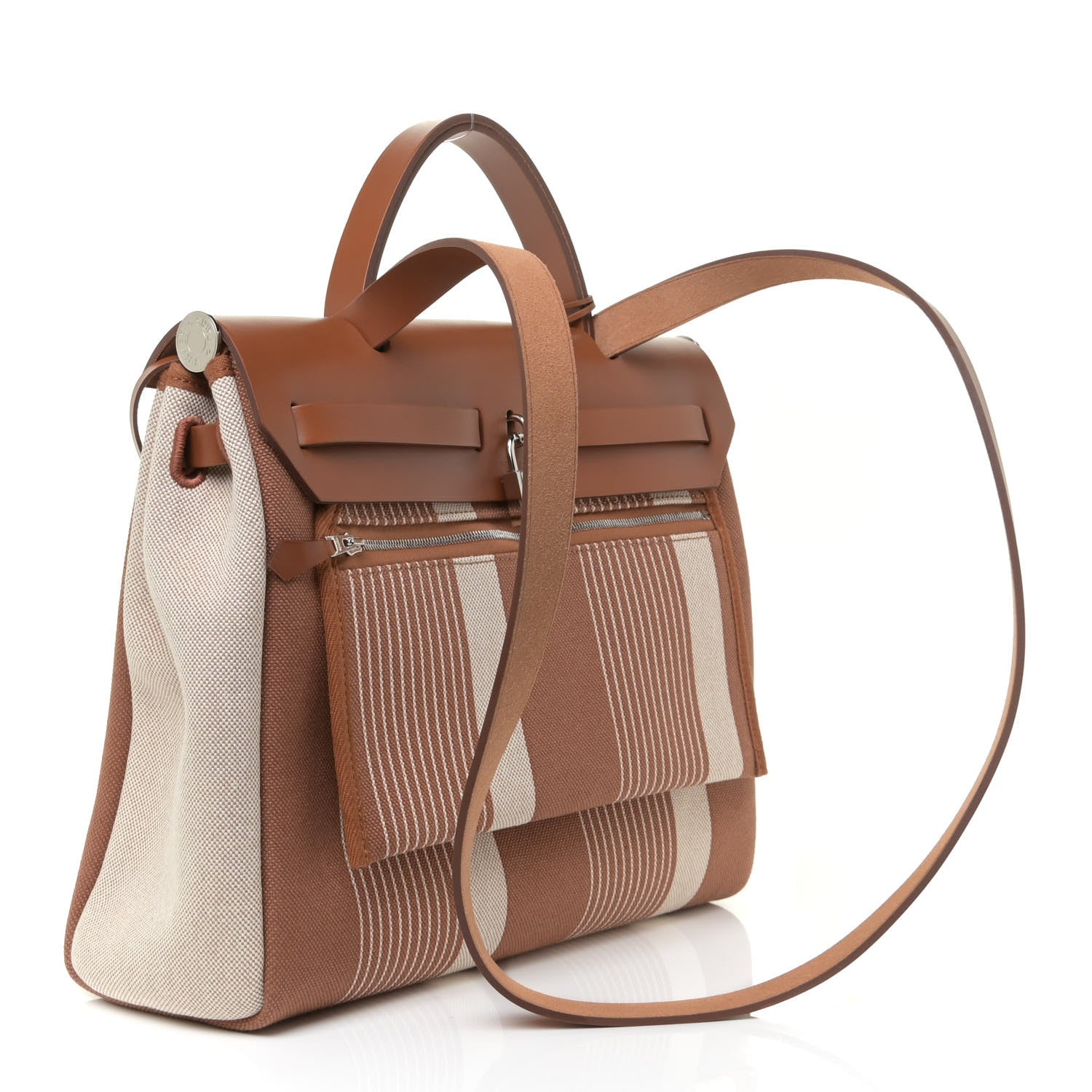 Hermes Vache Hunter Toile H Vibration Herbag Zip Retourne 31 PM Fauve Ecru Beige 3 of 13