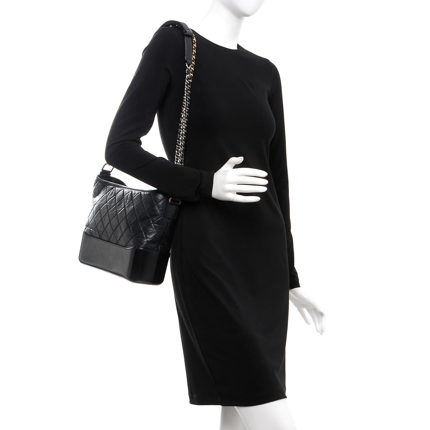 Aged Calfskin Quilted Medium Gabrielle Hobo Black