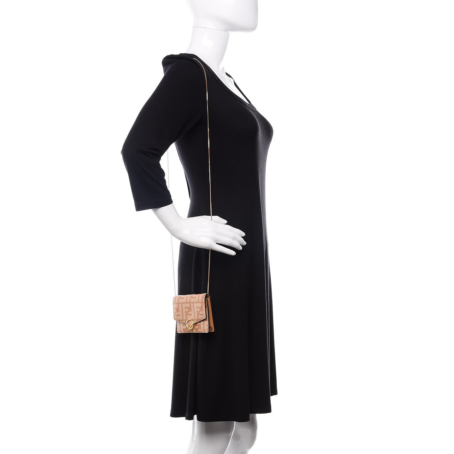 Fendi Vitello Termolagoon F is Fendi FF 1974 Embossed Geometric Flap Wallet On Chain Miele Scuro 2 of 10