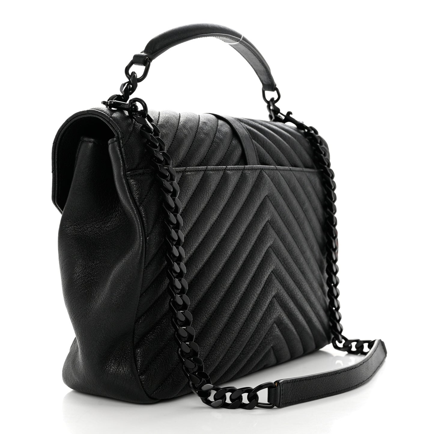 Sheepskin Matelasse Chevron Monogram Monochrome Large College Satchel Black