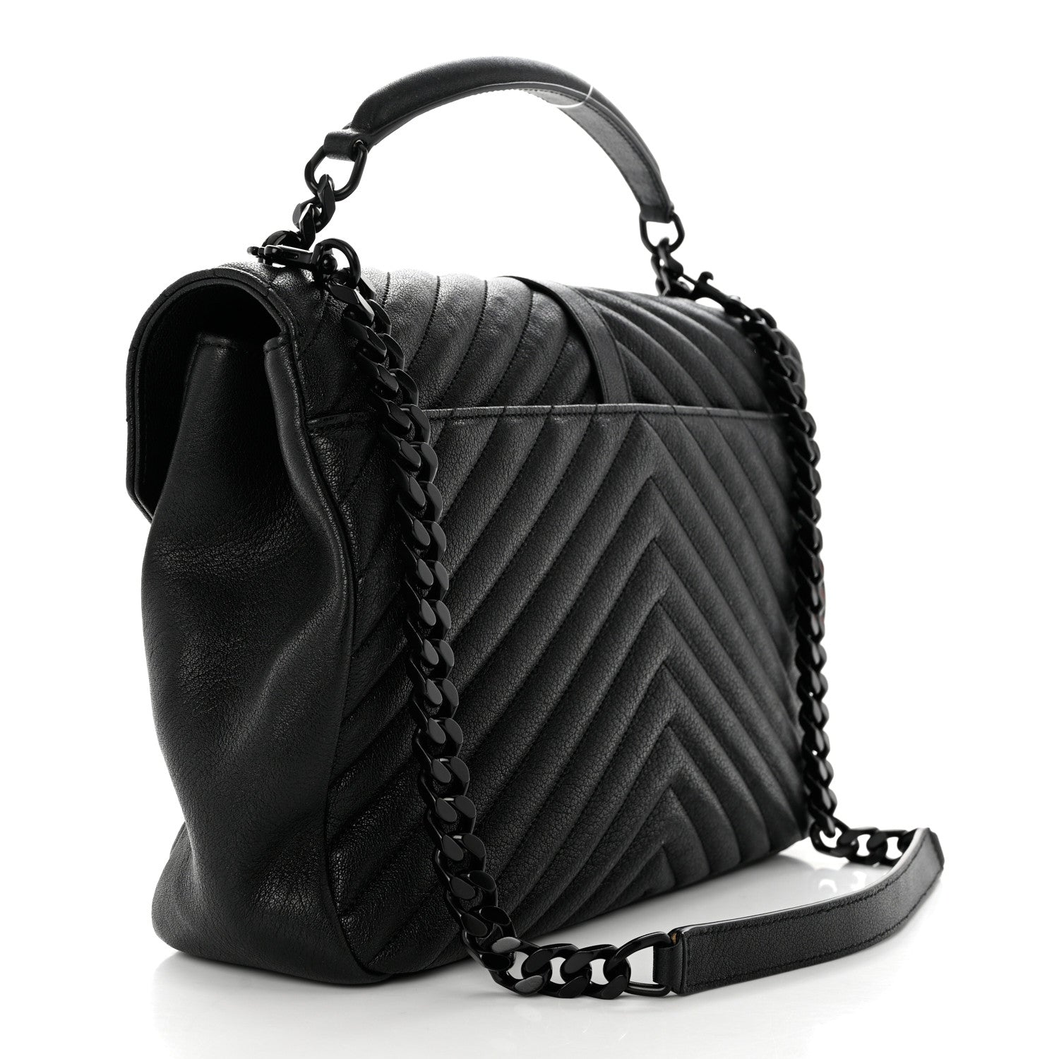 Saint Laurent Sheepskin Matelasse Chevron Monogram Monochrome Large College Satchel Black 3 of 10