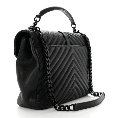 Saint Laurent Sheepskin Matelasse Chevron Monogram Monochrome Large College Satchel Black 3 of 10
