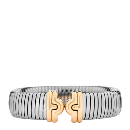 Bulgari Stainless Steel 18K Yellow Gold Wide Tubogas Bracelet 1 of 4