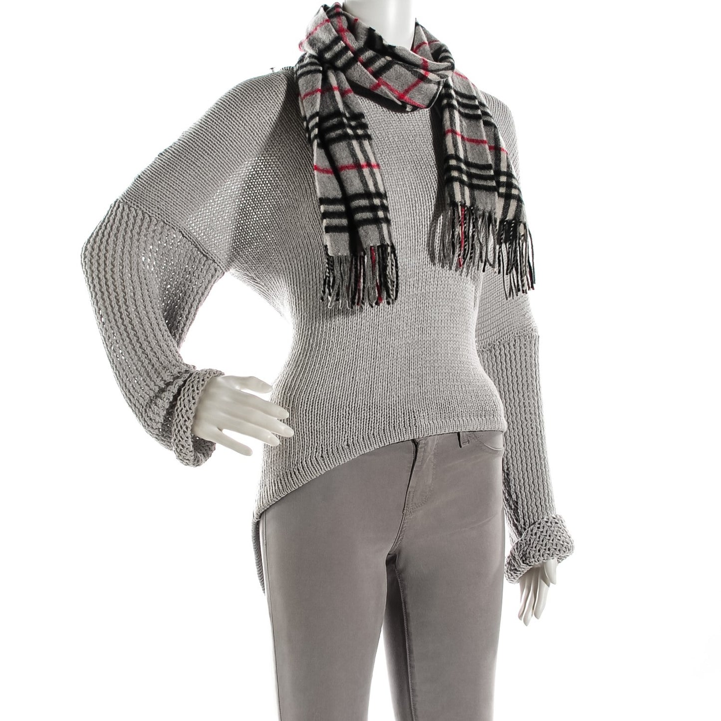 Cashmere Nova Check Fringe Scarf Charcoal