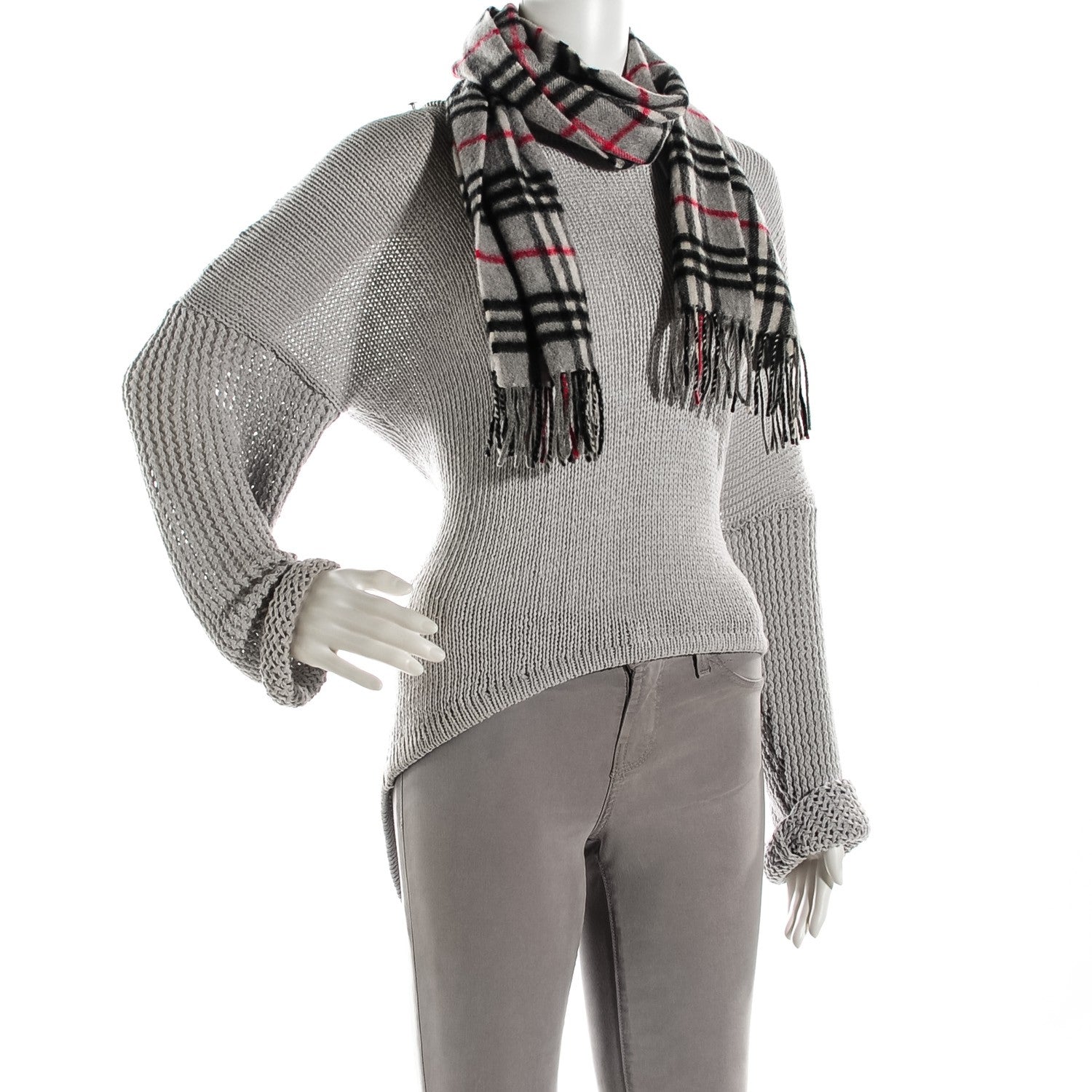 Burberry Cashmere Nova Check Fringe Scarf Charcoal 2 of 3