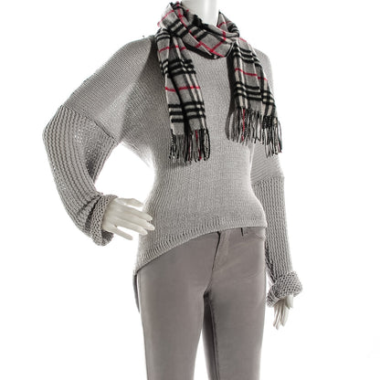 Burberry Cashmere Nova Check Fringe Scarf Charcoal 2 of 3