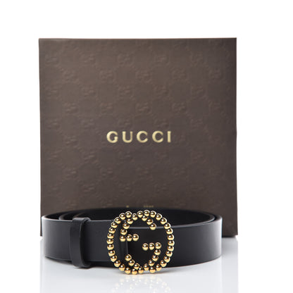 Gucci Margaux Calfskin Studded Interlocking G 30mm Belt 85 34 Black 7 of 7