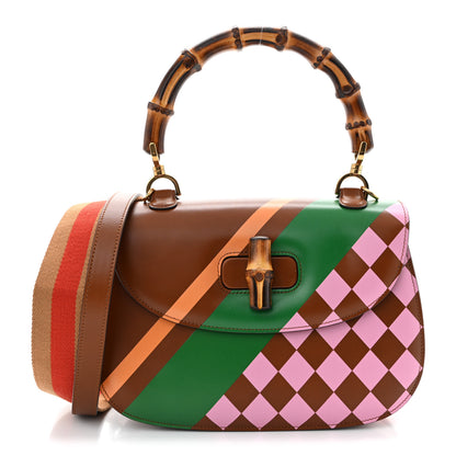 Gucci Calfskin Geometric Print Medium Bamboo 1947 Top Handle Bag Brown 1 of 10