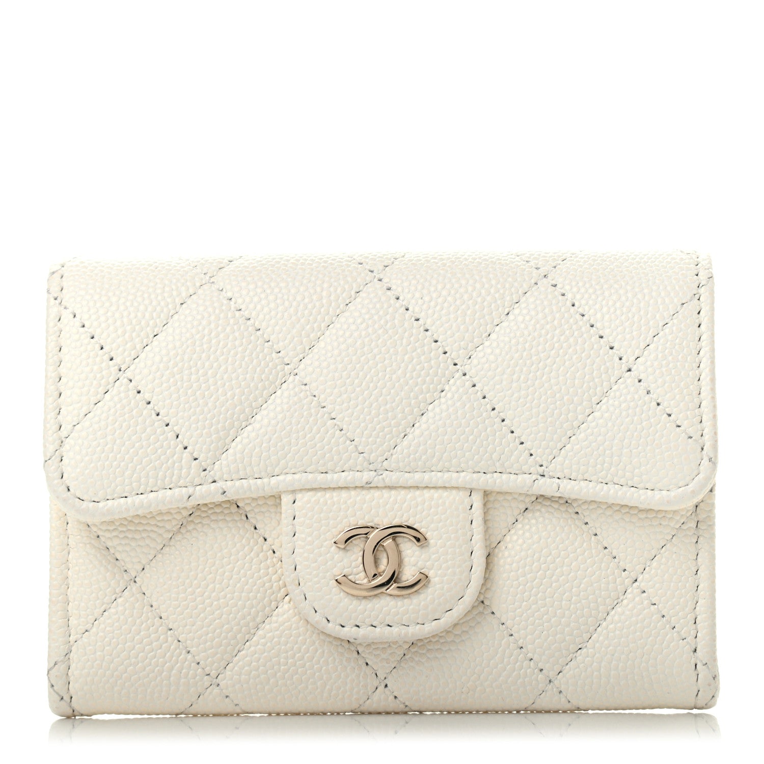 Chanel Caviar Quilted Flap Card Holder Wallet White 2 of 15