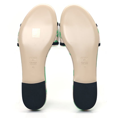 Fendi Canvas Floral Print Logo Flat Slide Sandals 41 Green 5 of 8
