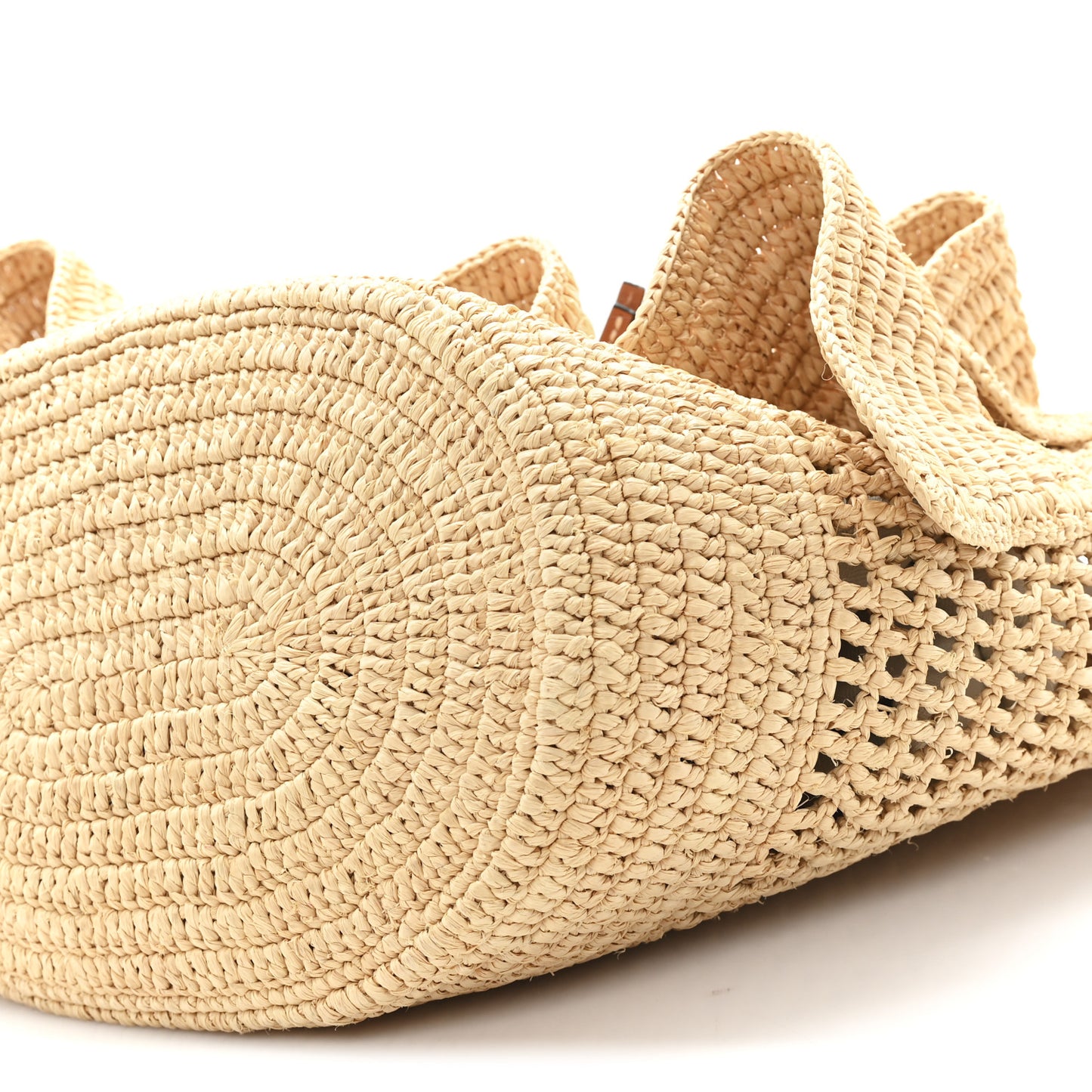 Raffia Calfskin Balloon Ruffles Bucket Bag Natural Tan