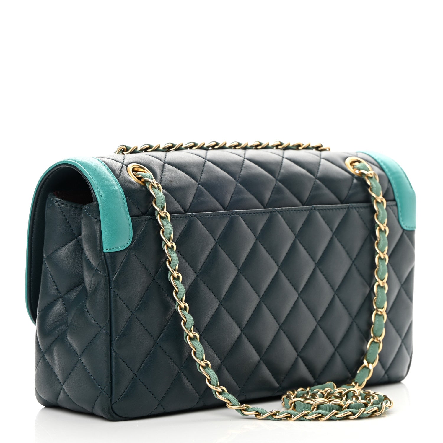 Chanel Lambskin Quilted Bi-Color Flap Navy Turquoise 3 of 16