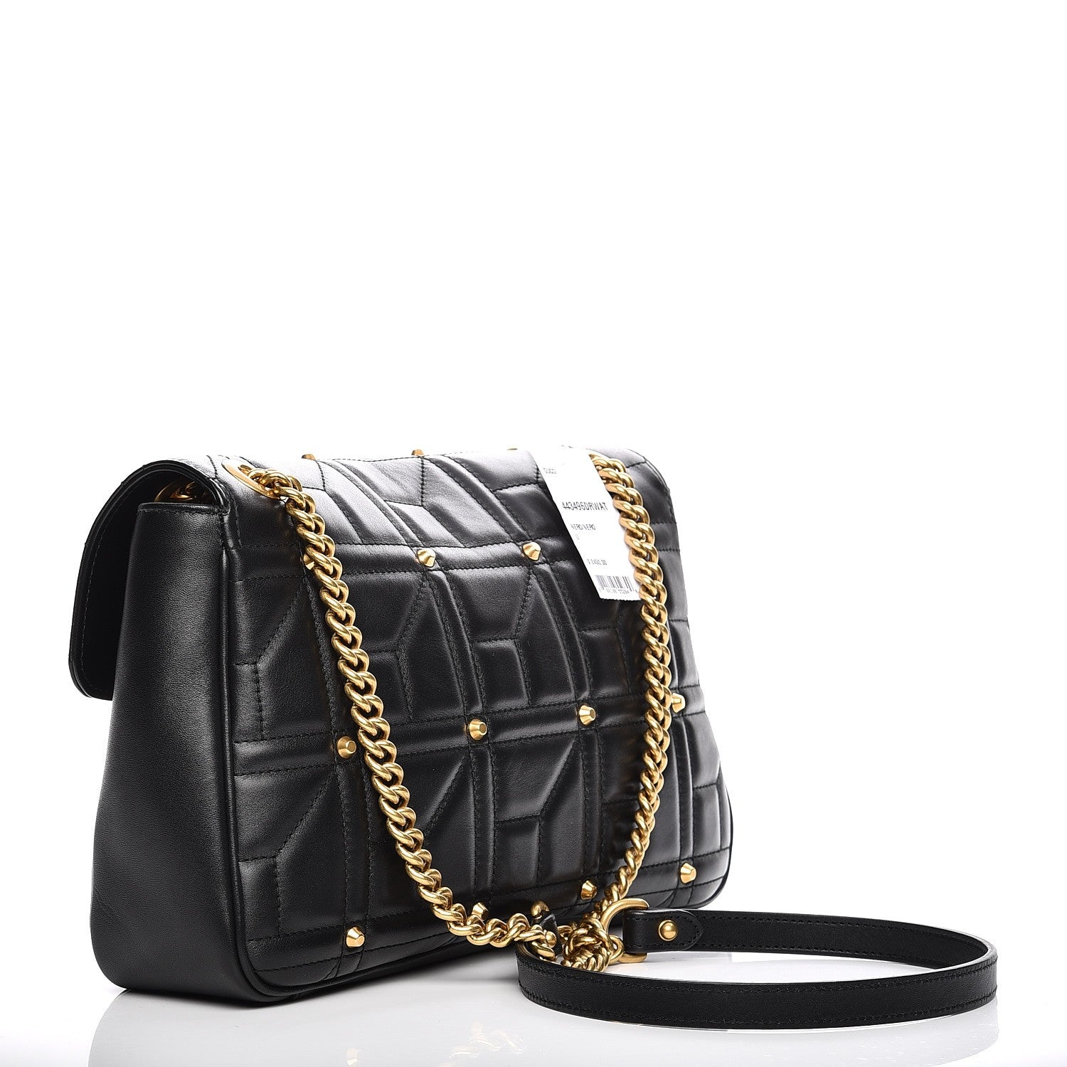 Gucci Calfskin Matelasse Studded Medium GG Marmont Shoulder Bag Black 3 of 8
