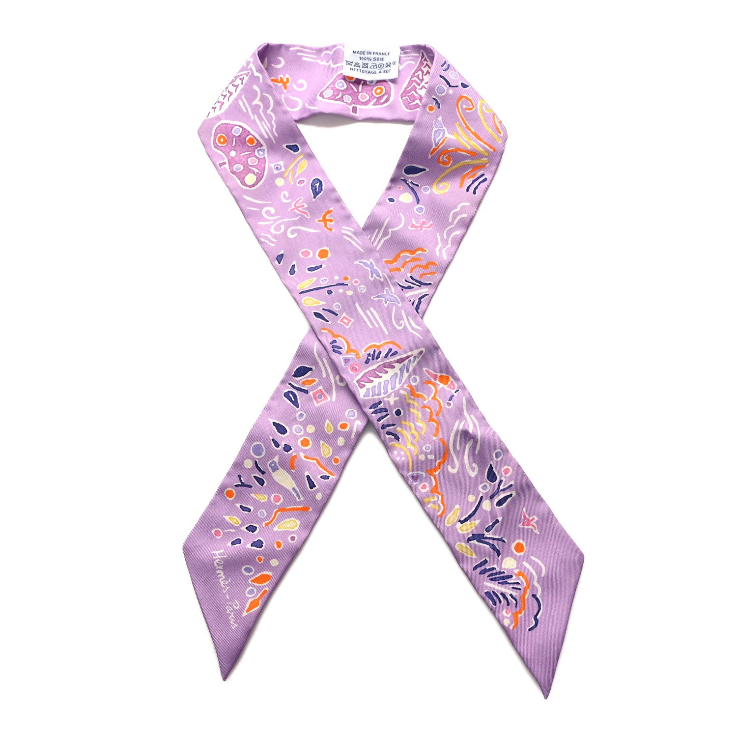 Hermes Silk Isola Di Primavera Twilly Lilas Orange Jaune 1 of 4