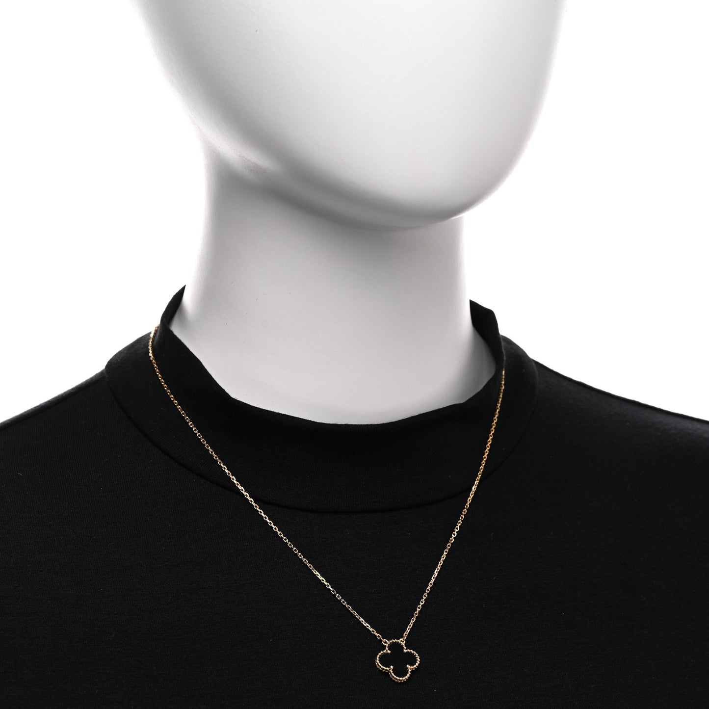 18K Yellow Gold Black Onyx Vintage Alhambra Pendant Necklace