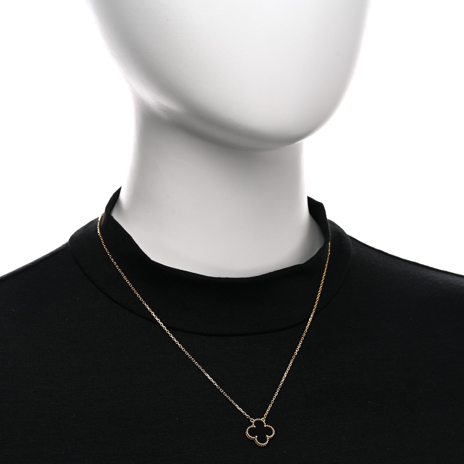 Van Cleef & Arpels 18K Yellow Gold Black Onyx Vintage Alhambra Pendant Necklace 2 of 5