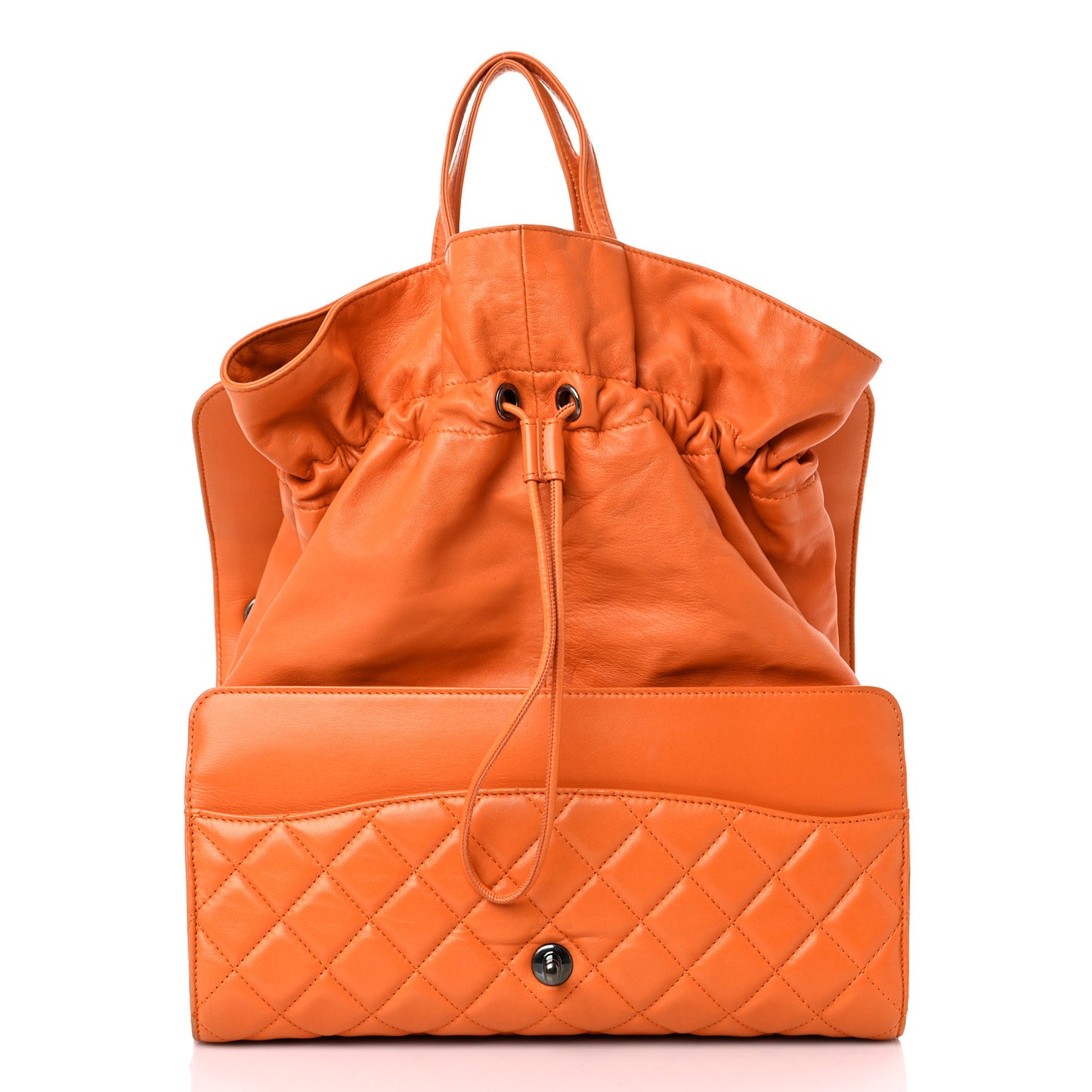 Lambskin Quilted Jumbo Grocery By Chanel Drawstring Shopping Bag Orange