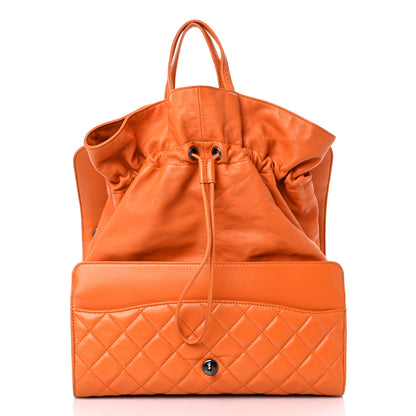 Chanel Lambskin Quilted Jumbo Grocery By Chanel Drawstring Shopping Bag Orange 2 of 21