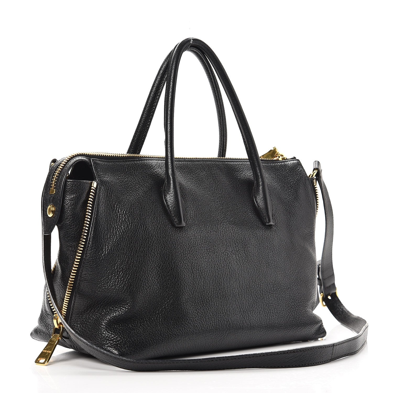 Miu Miu Goatskin Madras Zip Tote Nero Black 4 of 12