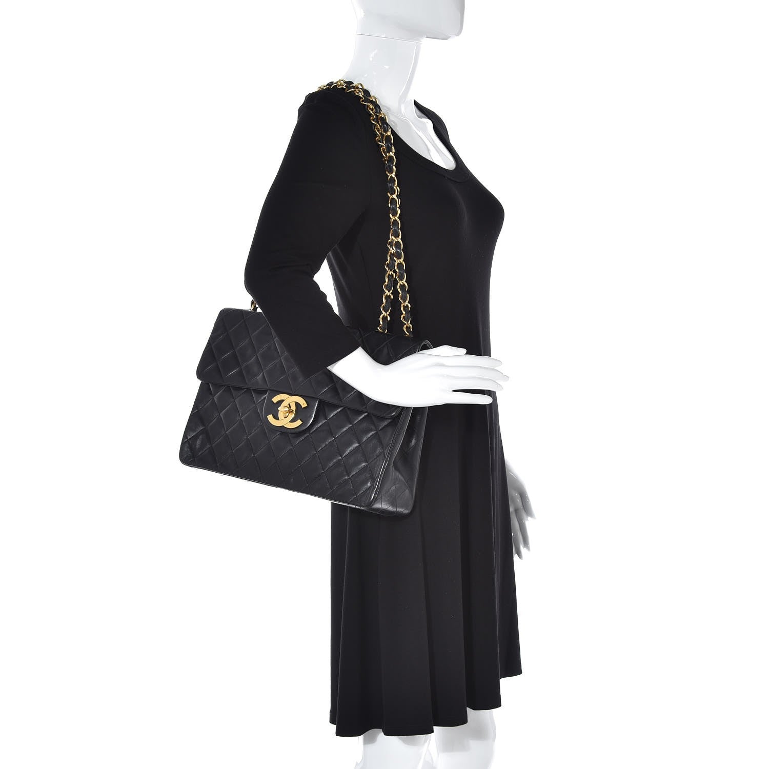 Chanel Lambskin Quilted XL Jumbo Single Flap Black 2 of 10