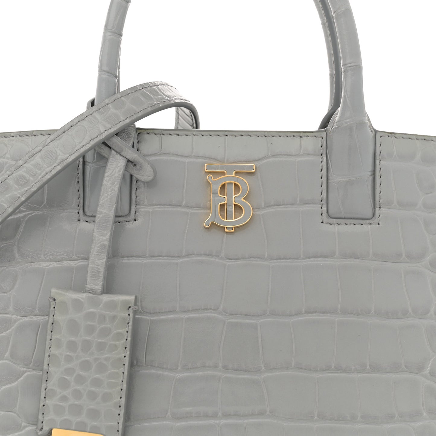 Crocodile Embossed Calfskin Mini Frances Tote Cloud Grey