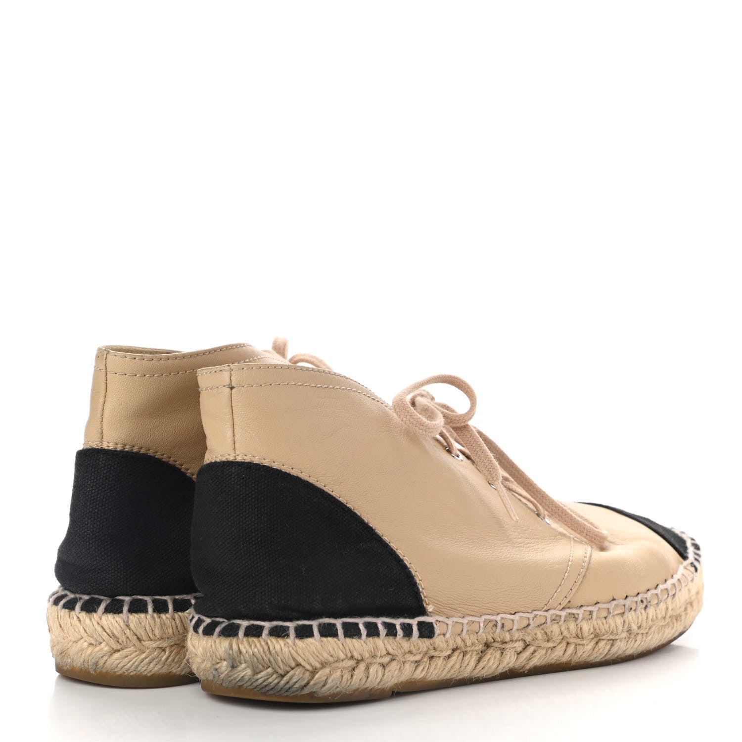 Chanel Lambskin Canvas Cap Toe Lace Up Espadrilles 38 Dark Beige Black 4 of 11