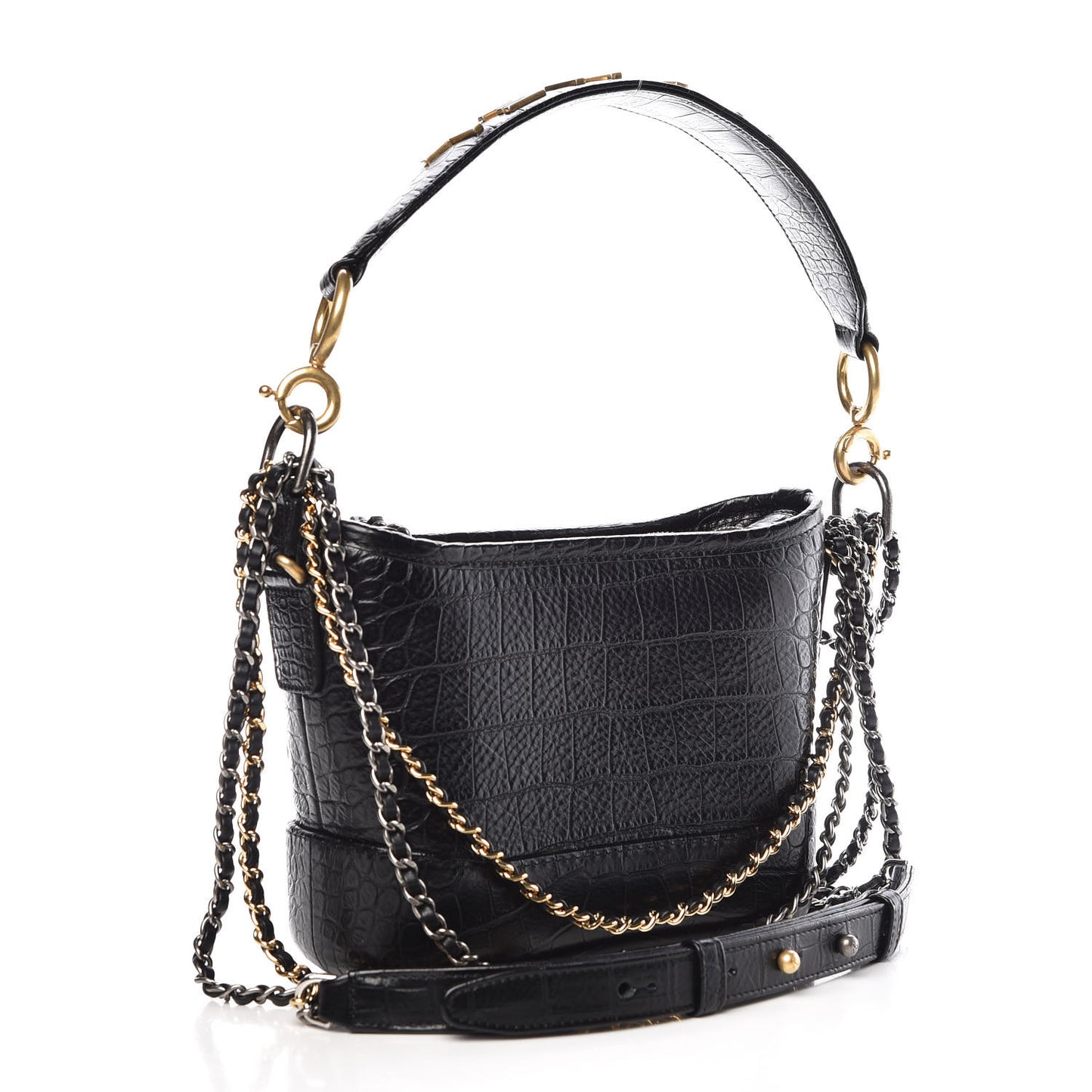 Calfskin Crocodile Embossed Small Gabrielle Cocodile Hobo Black