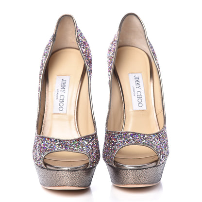 Jimmy Choo Glitter Fabric Vibe Peep Toe Platform Pumps 40 Multicolor 2 of 18