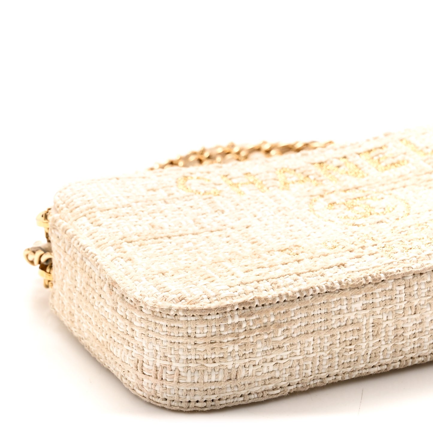 Canvas Small Deauville Clutch With Chain Light Beige