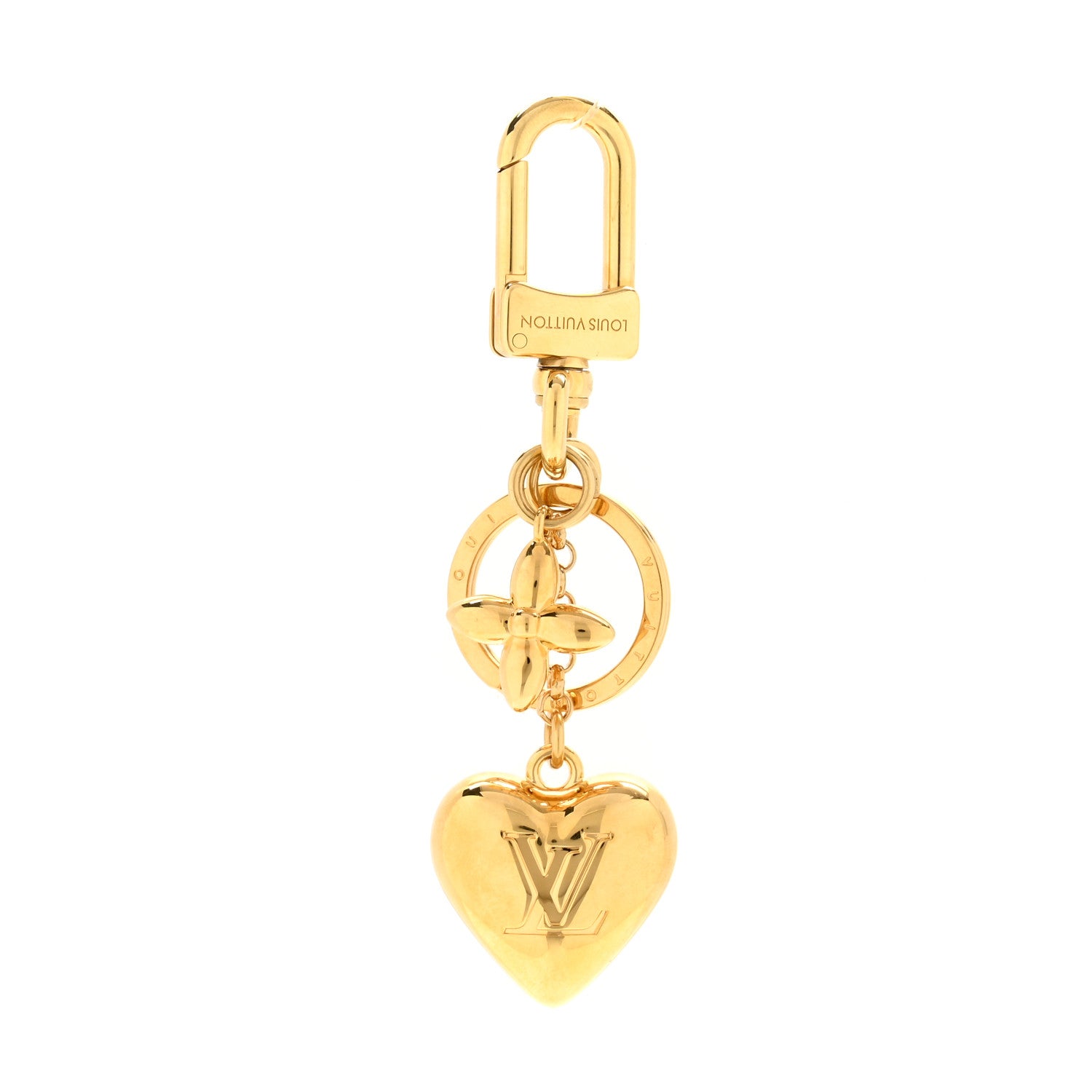 Louis Vuitton Satin Heart Bag Charm Key Holder Gold 1 of 6