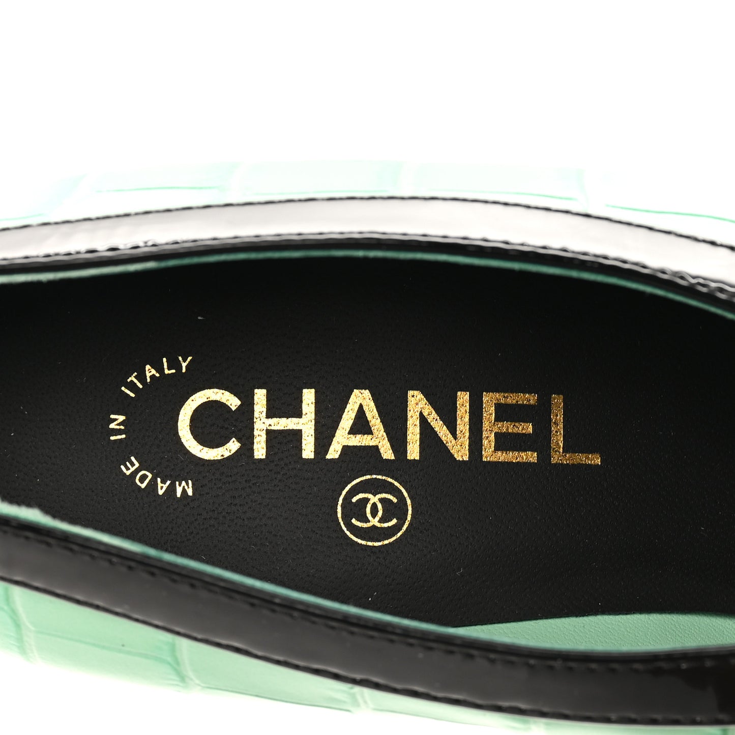 Crocodile Embossed Patent Calfskin Pumps 39.5 Green Black