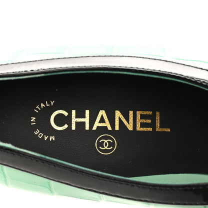 Chanel Crocodile Embossed Patent Calfskin Pumps 39.5 Green Black 9 of 10