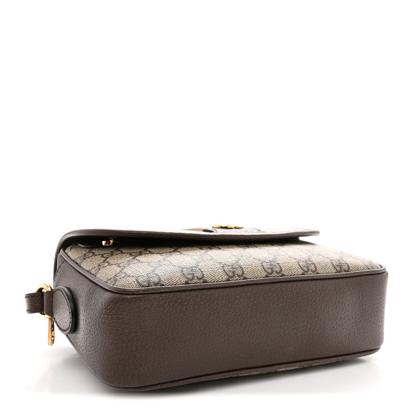 GG Supreme Monogram Textured Dollar Calfskin Web Studded Mini Ophidia Flap Shoulder Bag Beige Ebony New Acero