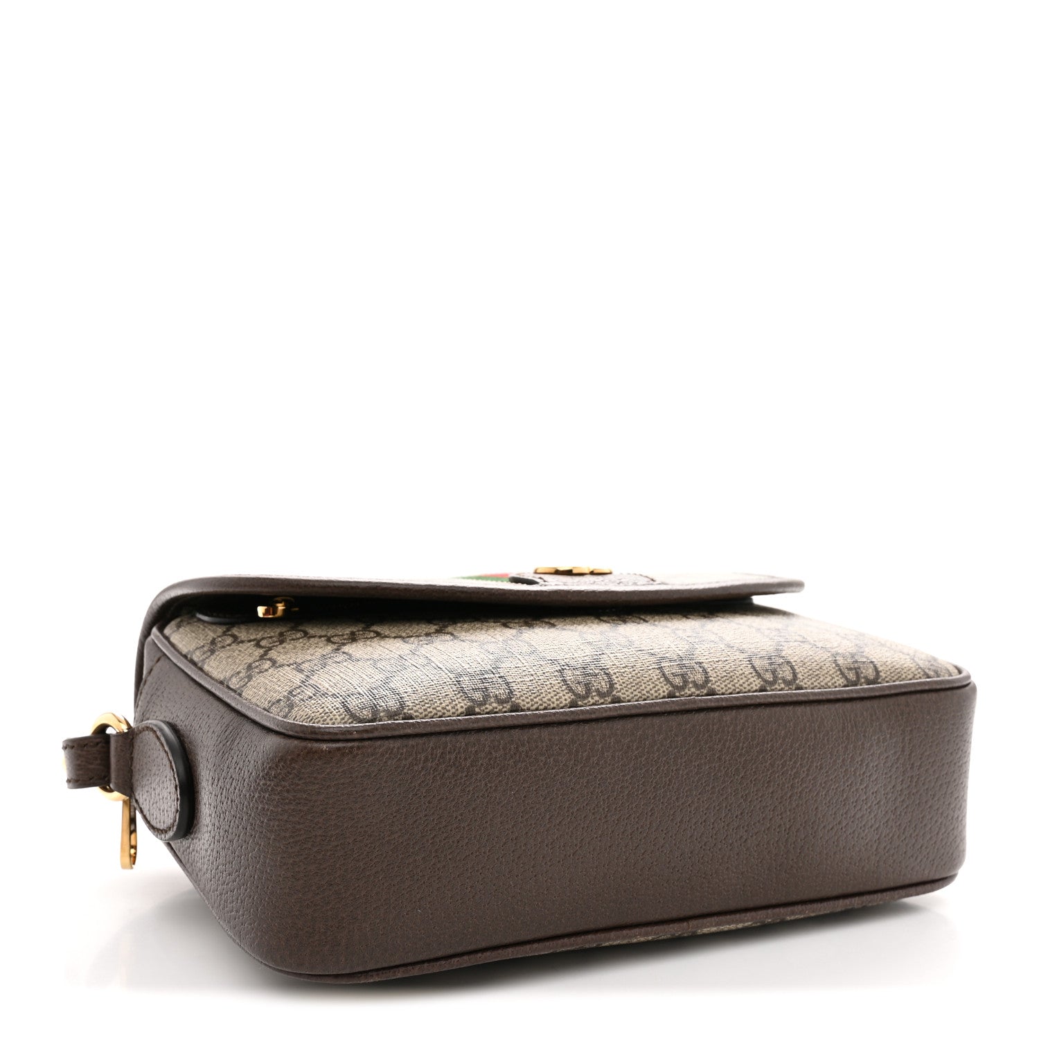 Gucci GG Supreme Monogram Textured Dollar Calfskin Web Studded Mini Ophidia Flap Shoulder Bag Beige Ebony New Acero 4 of 10