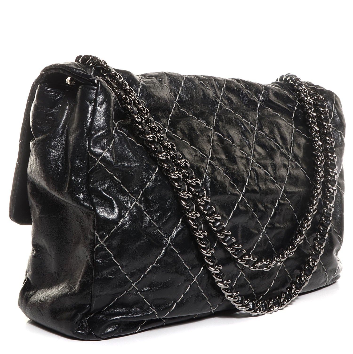 Chanel Glazed Goatskin Double Stitch Maxi Flap Black 3 of 7