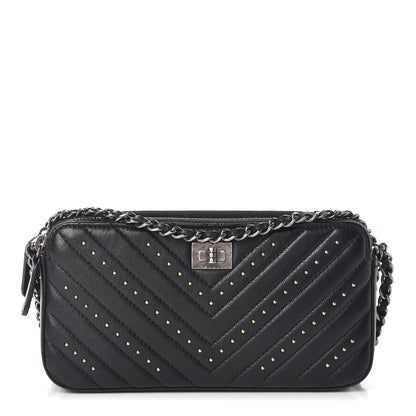 Chanel Sheepskin Chevron Quilted Studded Reissue Small Clutch With Chain Black 1 of 14