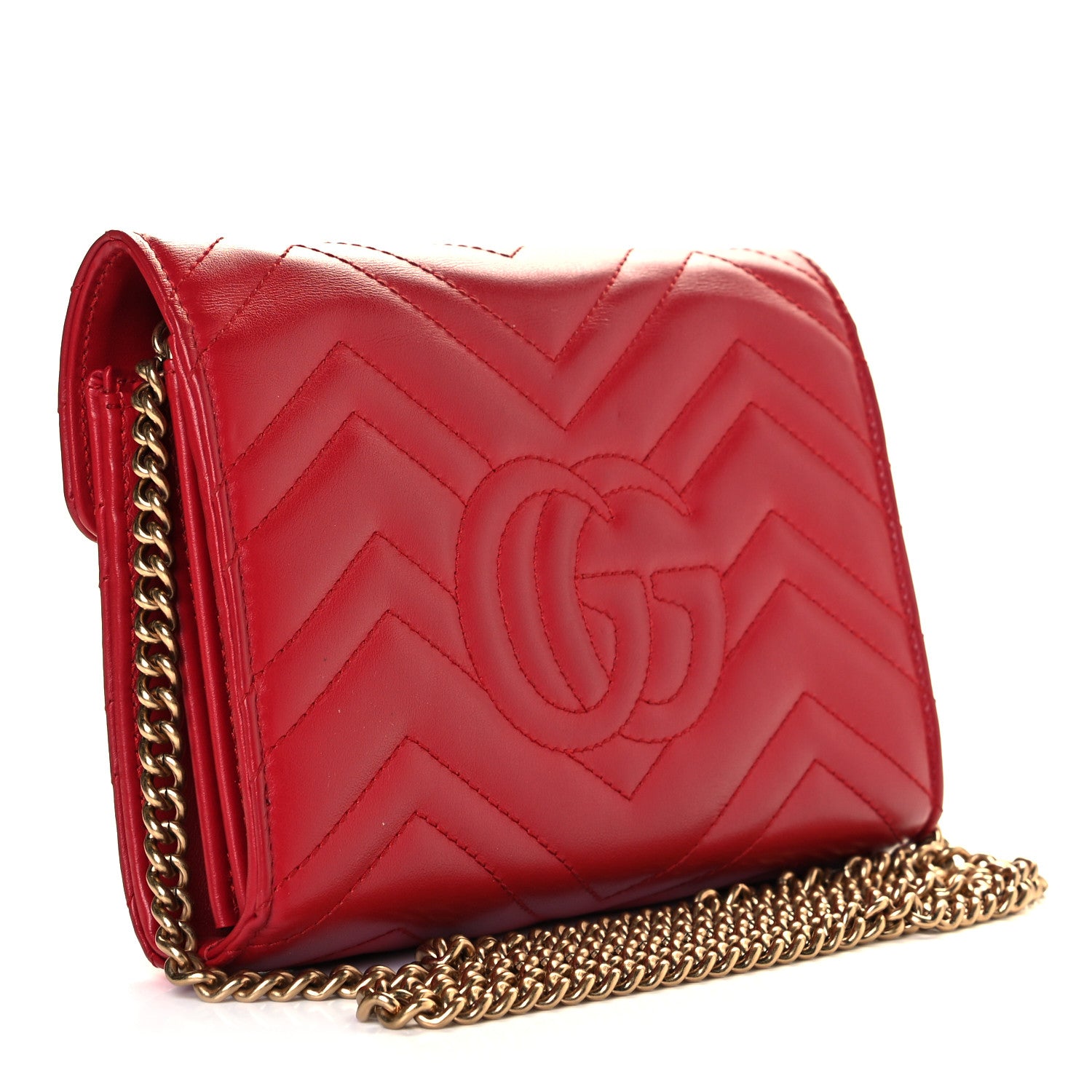 Gucci Calfskin Matelasse GG Marmont Chain Wallet Hibiscus Red 3 of 8