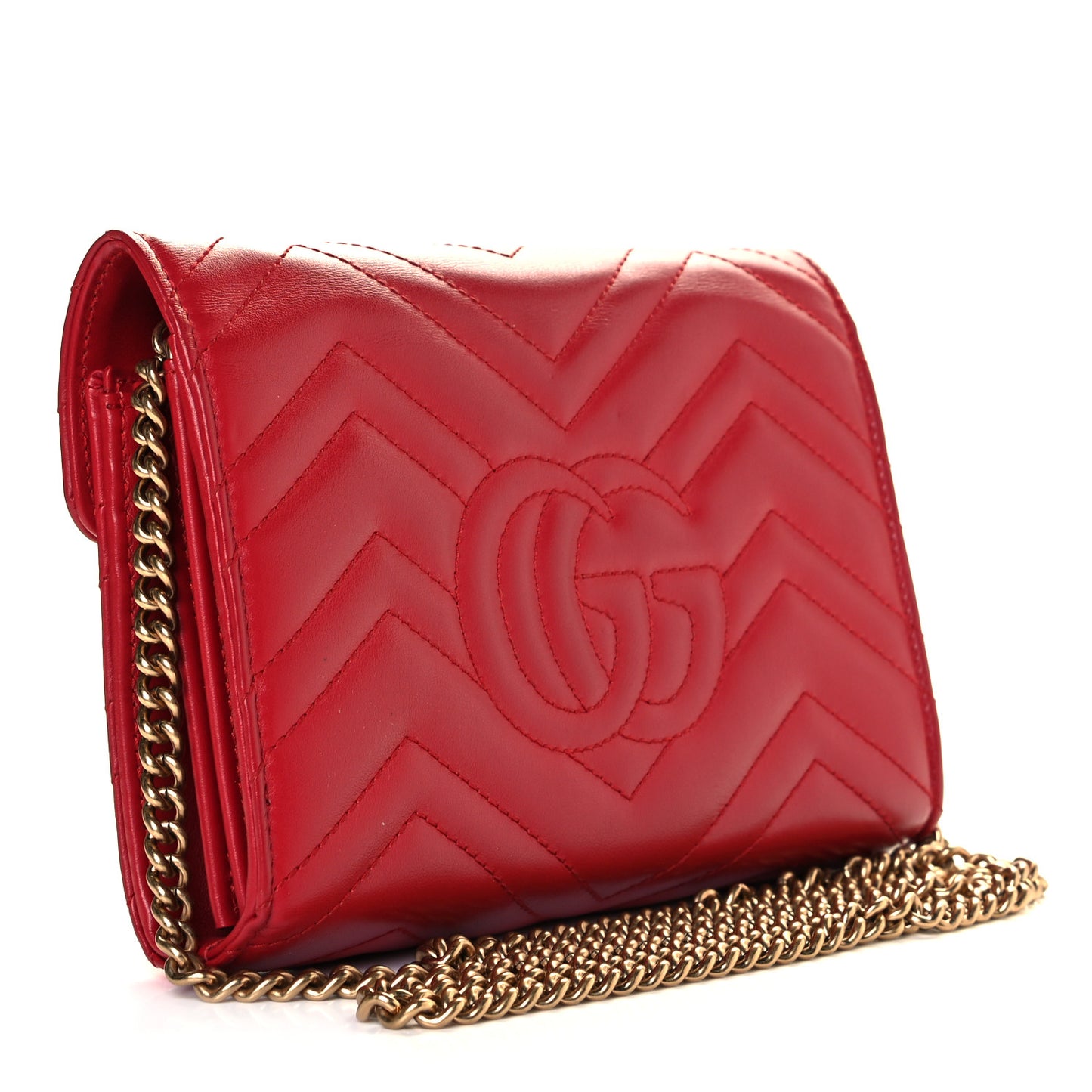 Calfskin Matelasse GG Marmont Chain Wallet Hibiscus Red