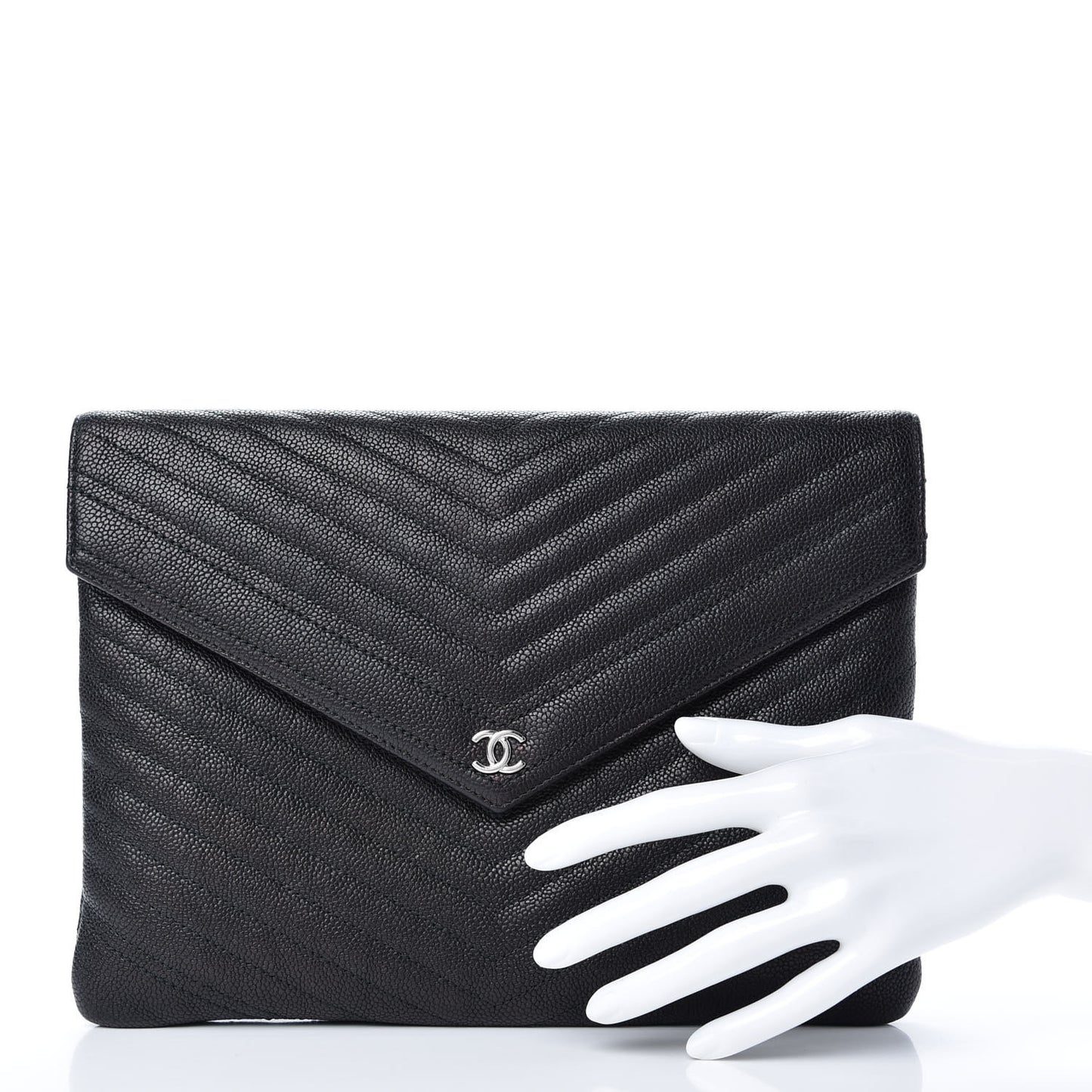 Calfskin Chevron Quilted Small Envelope Clutch Black
