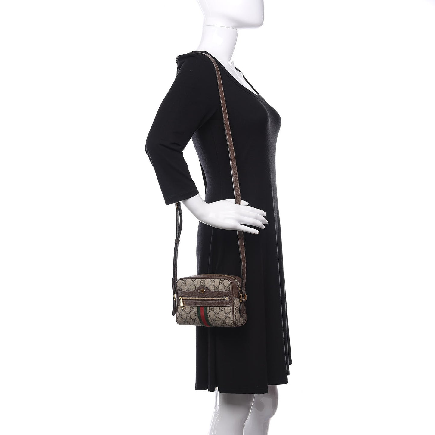GG Supreme Monogram Web Mini Ophidia Shoulder Bag Brown