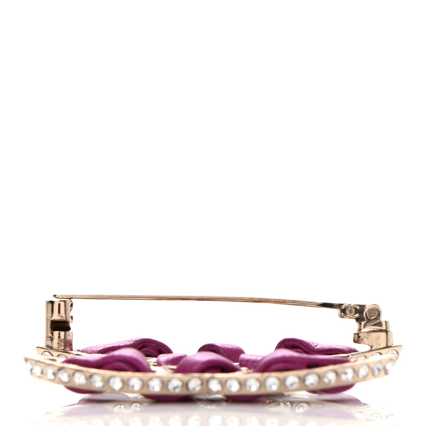Lambskin Crystal CC Chain Brooch Purple Gold