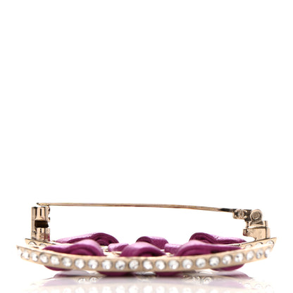 Chanel Lambskin Crystal CC Chain Brooch Purple Gold 4 of 5