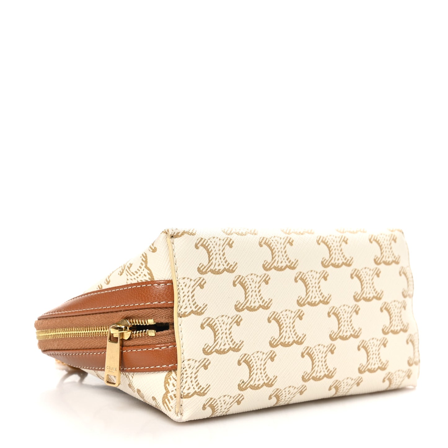 Lambskin Triomphe Canvas Clutch With Chain White Tan