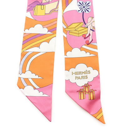Hermes Silk Carres Volants Twilly Orange Rose Malaba 2 of 3