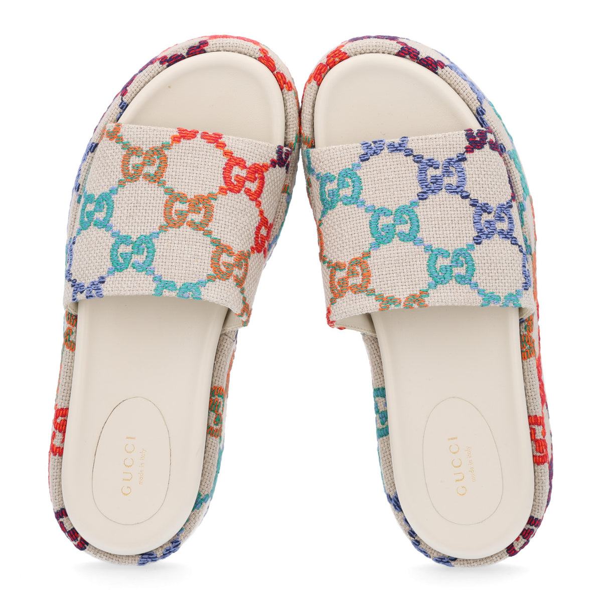 Linen Psychedelic Mini GG Monogram Angelina Platform 55mm Slide Sandals 39 Multicolor