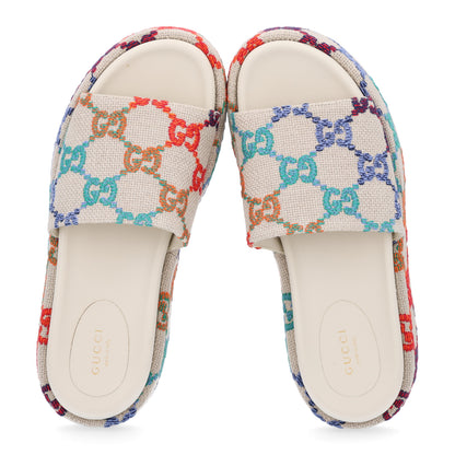 Gucci Linen Psychedelic Mini GG Monogram Angelina Platform 55mm Slide Sandals 39 Multicolor 2 of 11