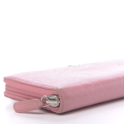 Chanel Lambskin Camellia Embossed Zip Around Large Gusset Wallet Pink 9 of 15