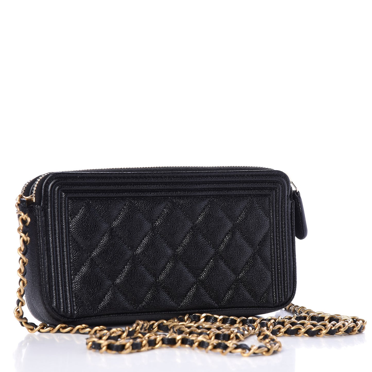 Caviar Quilted Small Boy Clutch With Chain Black