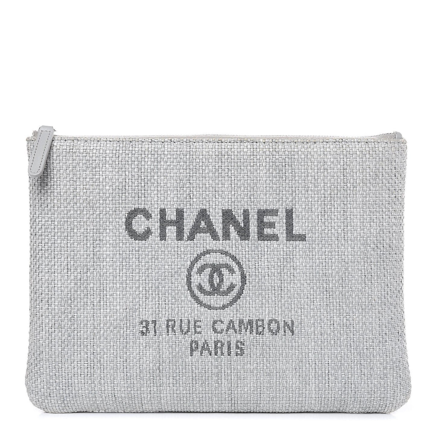 Woven Straw Raffia Medium Deauville Pouch Grey